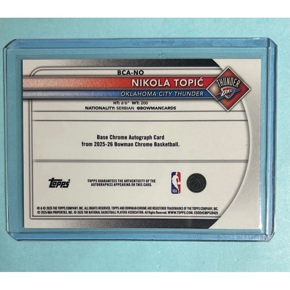 2025-26 Bowman Chrome Black Mojo Nikola Topic ,OKC Auto 05 /10 Card #BCA-NO - Picture 2 of 2